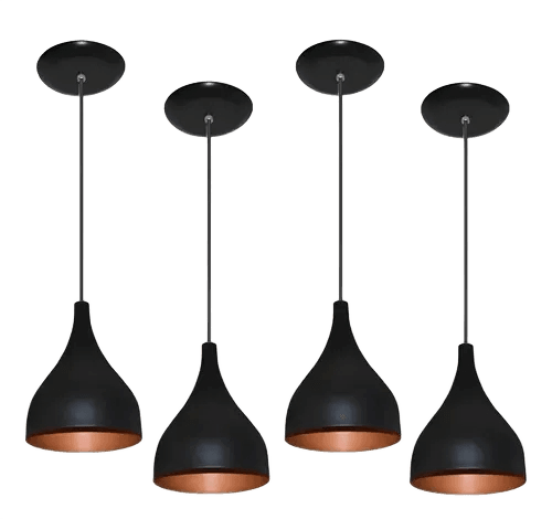 Kit 4 Lustre Pendente Gota Luminaria Sala/ Cozinha/ Balcão Cor Preto