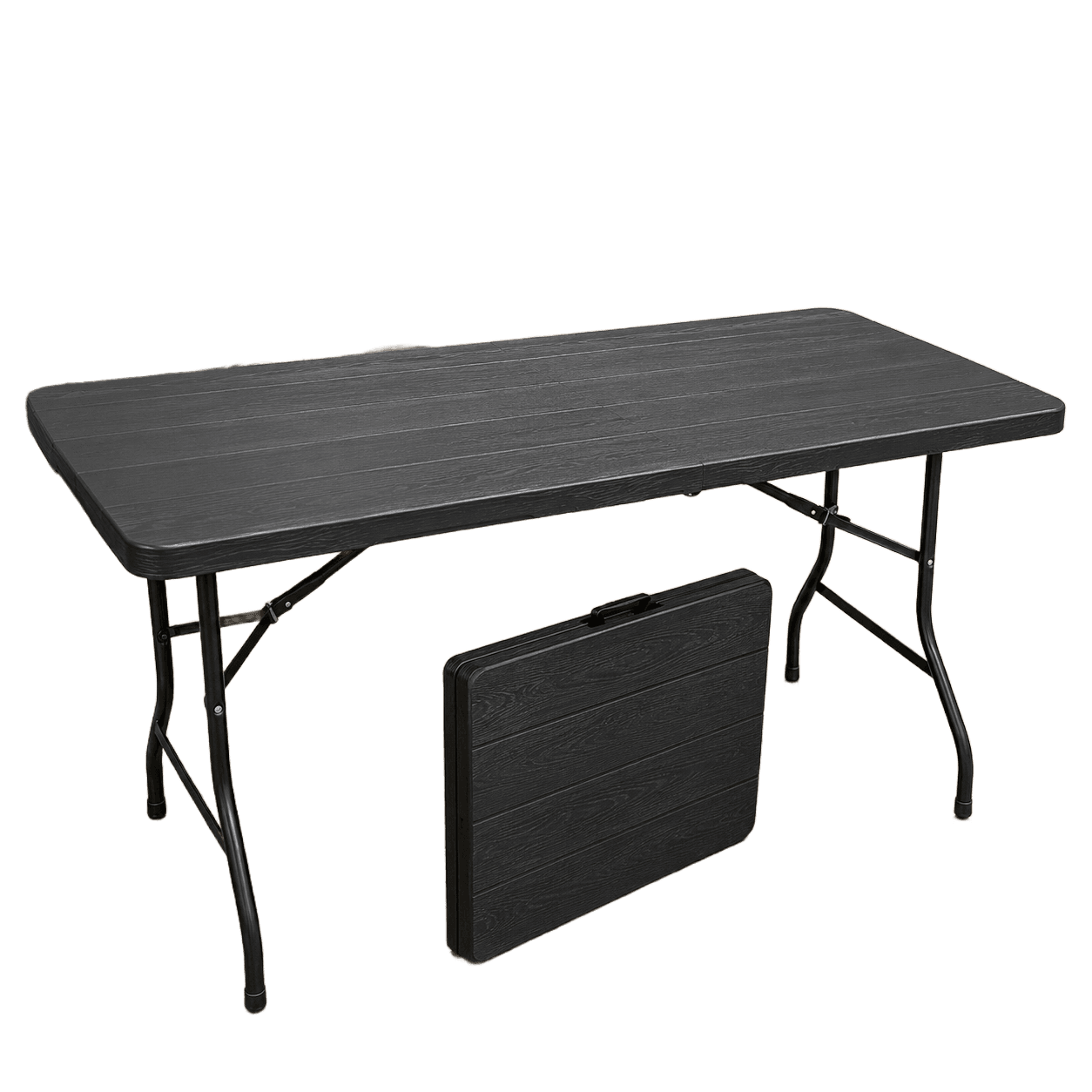 Yab - Mesa Dobrável 1,80 M Vira Maleta C/ Alça Resistente Camping Praia Premium Área Externa/interna 180cm Portátil - Cor Preto Amadeirado