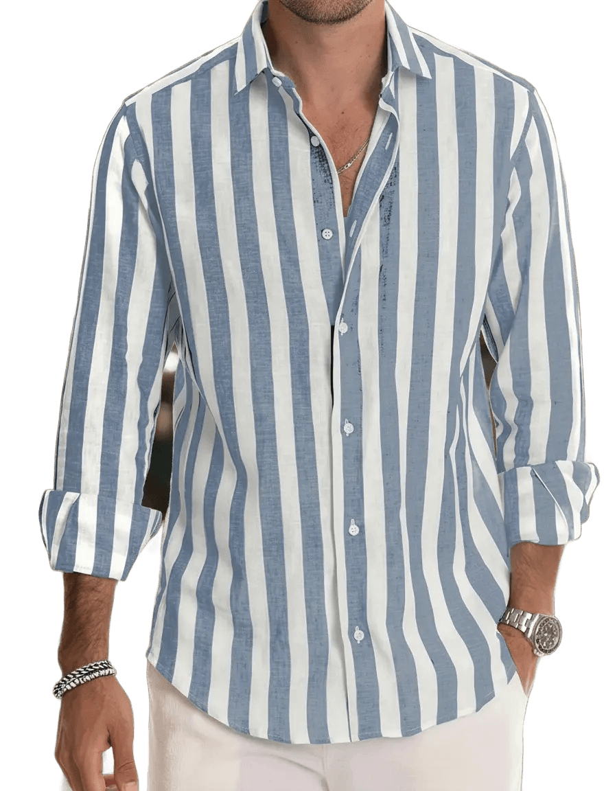 Camisa Masculina De Manga Comprida Com Botões E Listrada
