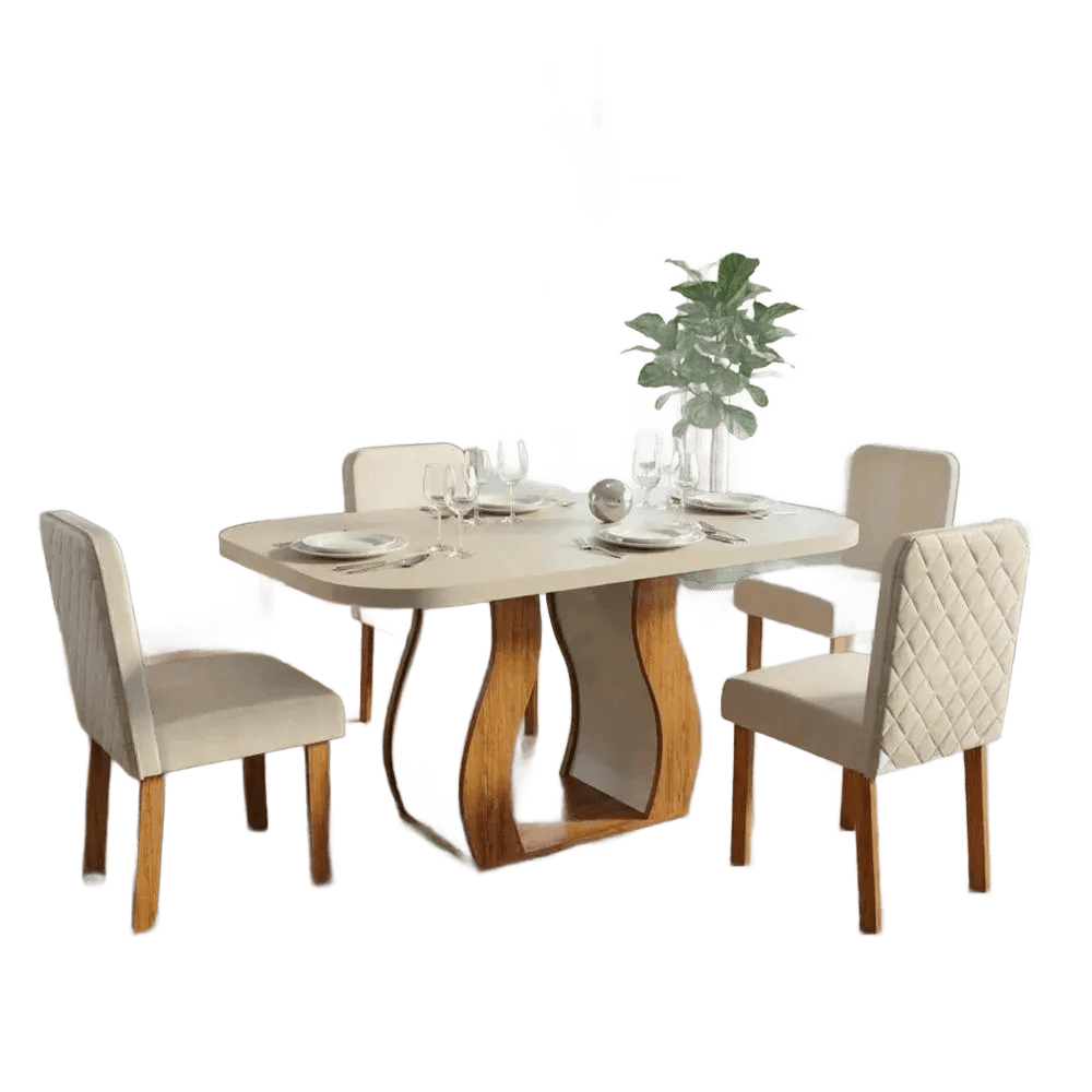 Sala De Jantar 130x90 Lisboa 4 Cadeiras Bom Pastor Naturale/off Linho Off