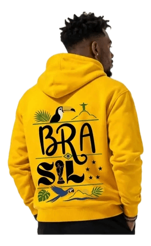 Blusa De Moletom Brasil Com Capuz Estampa Exclusiva