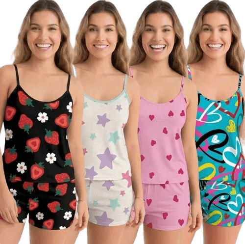 Kit 4 Conjuntos Pijamas Baby Doll Roupa Dormir Sortidas