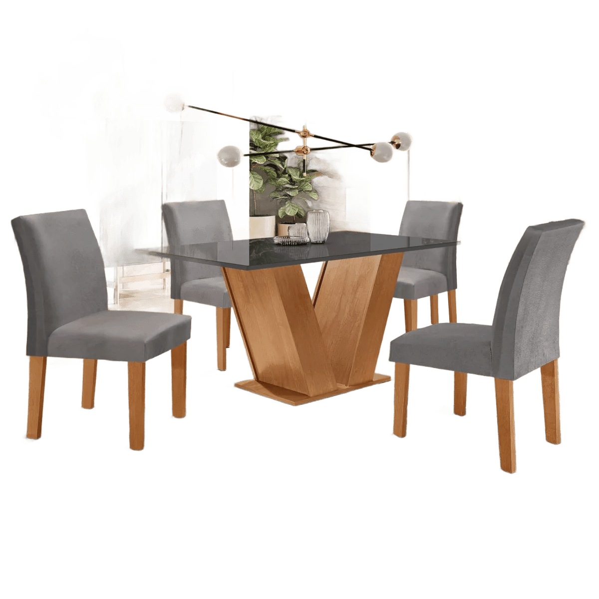 conjunto-sala-de-jantar-mesa-tampo-mdfvidro-e-4-cadeiras - Imagem