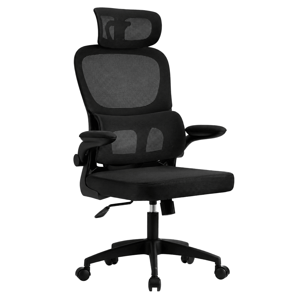 Cadeira Ergonomica,Cadeira Escritorio Com Apoio de Cabeça e Lombar Ajustáveis,Suporta 200kg,Respirável cadeiras mesh,Equipada Com 2D Apoios de Braço e Almofada de Assento Larga,Robusto Durável.(Preto)