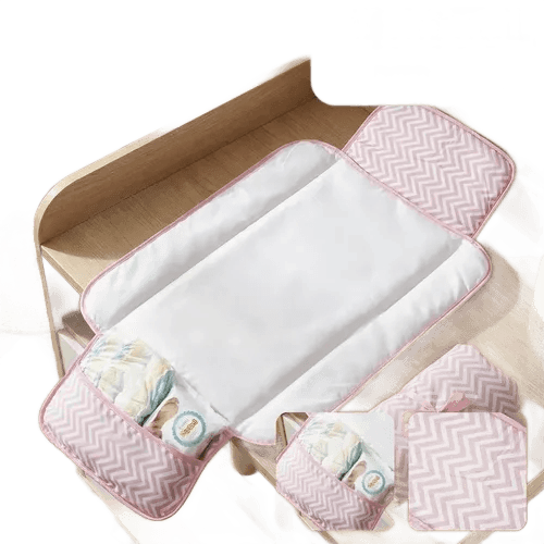 Trocador De Fralda Impermeável Dobrável Lindas Estampas Chevron Rosa