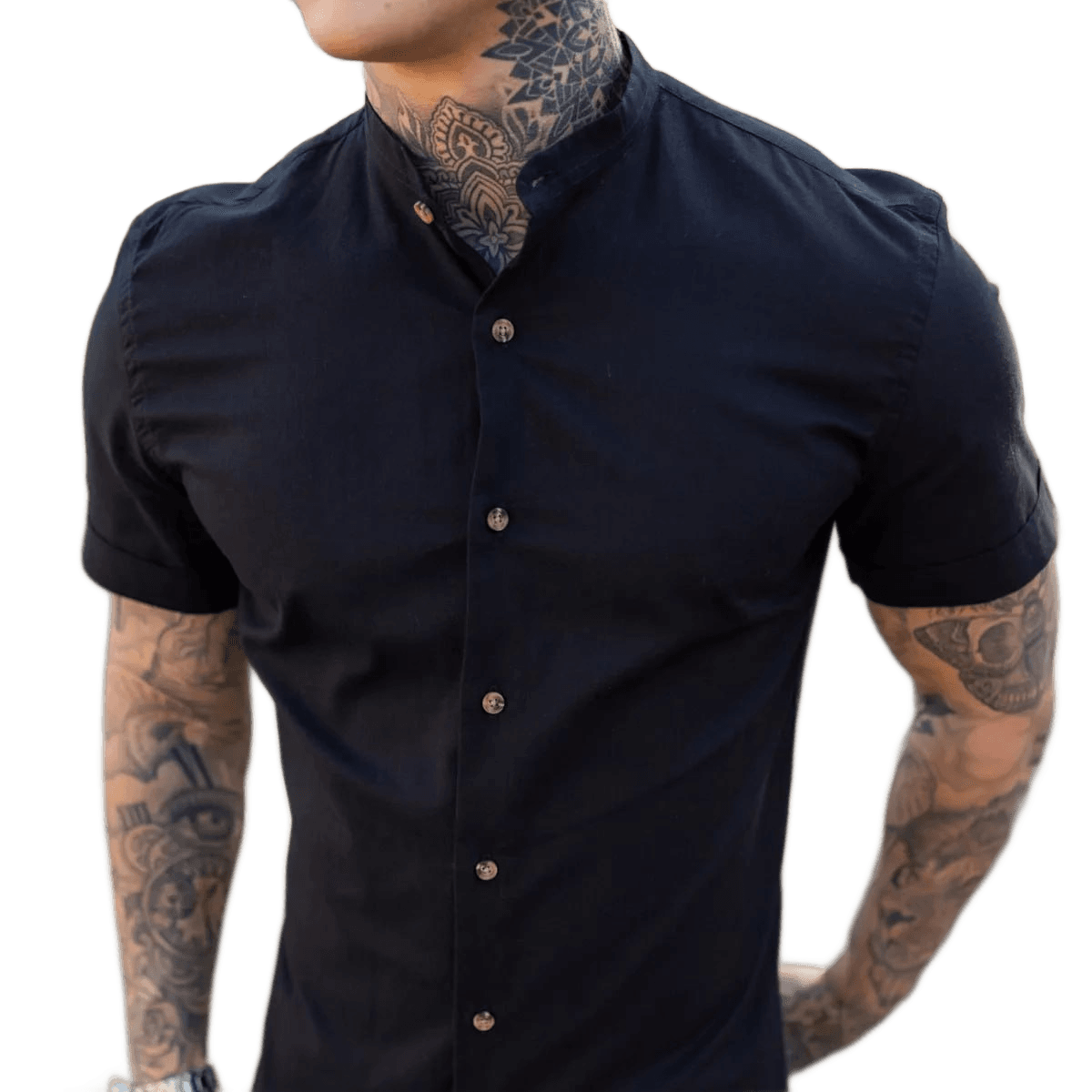 camisa-social-masculina-manga-curta-gola-padre-slim-premium - Imagem