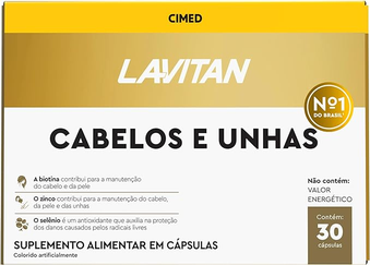Vitaminas Cabelos E Unhas, Dourados, Lavitan, 30 Cápsulas