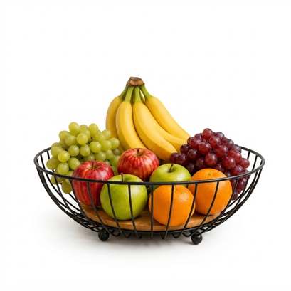 Fruteira Mesa Aramada Cesto Organizador Frutas Base Madeira